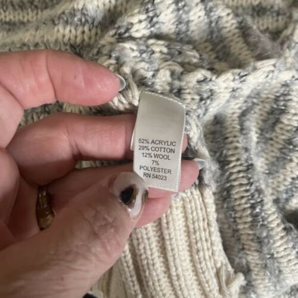 Sabine Open Waterfall Cardigan Sweater Grey Cream Sz Small Wool Cotton Blend a33 - Picture 11 of 11